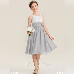 Girls dress A-line Scoop Knee-Length Chiffon Junior Bridesmaid Dress W/ Flower 